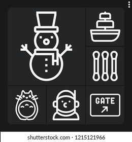 Set of 6 sky outline icons such as ship, snowman, cotton, totoro, gate