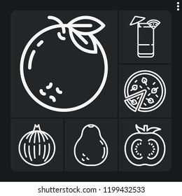 Set of 6 slice outline icons such as tequila sunrise, onion, orange, avocado, tomato