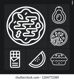Set of 6 slice outline icons such as avocado, pizza, chocolate, apple pie