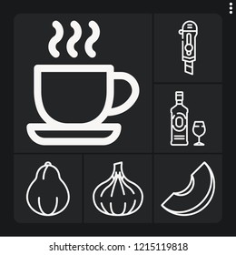 Set of 6 slice outline icons such as gin, papaya, melon, shallot, cutter
