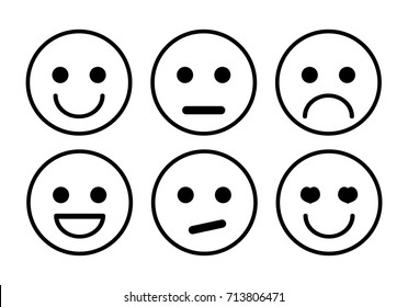 Set of 6 smiley icons. Set of six vector in white color outlined