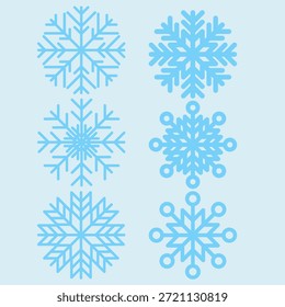 Un conjunto de 6 Imágenes vectoriales de copo de nieve.