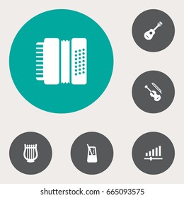 Set Of 6 Song Icons Set.Collection Of Lyre, Knob, Acoustic And Other Elements.
