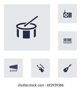 Set Of 6 Song Icons Set.Collection Of Octave Keyboard, Acoustic, Fiddle And Other Elements.