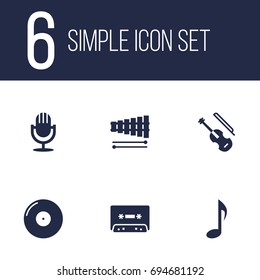 Set Of 6 Song Icons Set.Collection Of Fiddle, Percussion, Tone Symbol And Other Elements.