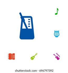 Set Of 6 Song Icons Set.Collection Of Lyre, Harmonica, Fiddle And Other Elements.