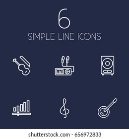 Set Of 6 Song Outline Icons Set.Collection Of Fiddle, Audio Level, Turntable And Other Elements.