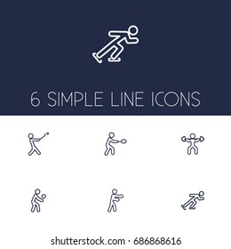 Set Of 6 Sport Outline Icons Set.Collection Of Box, Rocket, Power-Lifting And Other Elements.