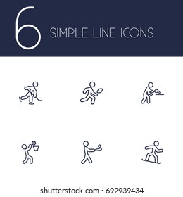 Set Of 6 Sport Outline Icons Set.Collection Of Pong Ping, Batting, American Football And Other Elements.
