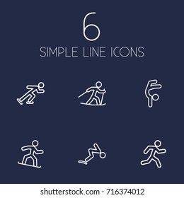 Set Of 6 Sport Outline Icons Set.Collection Of Ski Running, Swimming, Ice Skating And Other Elements.