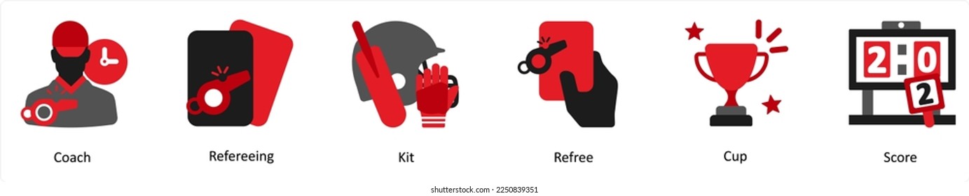 A set of 6 sports icons as coach, refereeing, kit