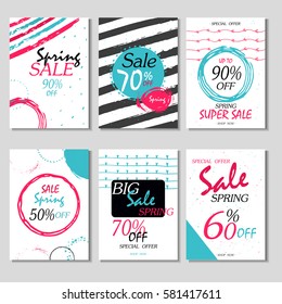Set of 6 spring discount cards design. Can be used for social media sale website, poster, flyer, email, newsletter, ads, promotional material. Mobile banner template.
