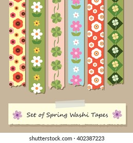 Set of 6 Spring washi tapes / ribbons / vector elements / floral design patterns.