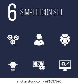 Set Of 6 Startup Icons Set.Collection Of Repair Service, Bulb, Intelligence And Other Elements.