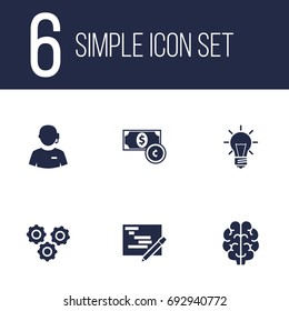 Set Of 6 Startup Icons Set.Collection Of Call Center, Intelligence, Currency And Other Elements.