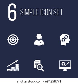 Set Of 6 Startup Icons Set.Collection Of Money Growth, Goal, Call Center And Other Elements.