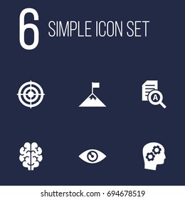 Set Of 6 Startup Icons Set.Collection Of Thinking Head, Document Checking, Achievement And Other Elements.