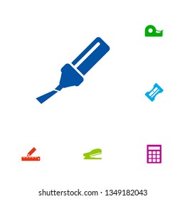 Set of 6 stationery icons set. Collection of marker, stapler, ruler and other elements.