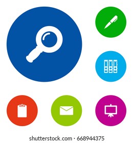 Set Of 6 Stationery Icons Set.Collection Of Whiteboard, Binder, Mail And Other Elements.