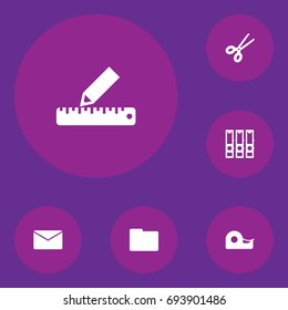 Set Of 6 Stationery Icons Set.Collection Of Mail, Sticky, Pencil And Other Elements.