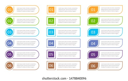 Set of 6 steps buttons, web infographic elements, options vector illustration.