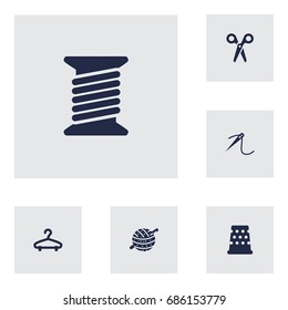 Set Of 6 Stitch Icons Set.Collection Of Eyelet, Spool, Knitting And Other Elements.