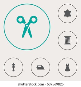 Set Of 6 Stitch Icons Set.Collection Of Skin, Flatiron, Mannequin And Other Elements.