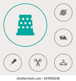 Set Of 6 Stitch Icons Set.Collection Of Knitting, Seamstress, Flatiron And Other Elements.
