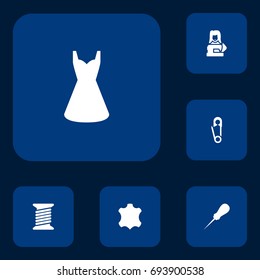 Set Of 6 Stitch Icons Set.Collection Of Bodkin, Skin, Clothier And Other Elements.
