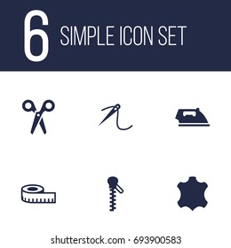 Set Of 6 Stitch Icons Set.Collection Of Fastener, Flatiron, Meter And Other Elements.