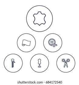 Set Of 6 Stitch Outline Icons Set.Collection Of Buttons, Leather, Scissors And Other Elements.