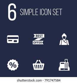 Set Of 6 Store Icons Set.Collection Of Best Offer, Payment, Bag And Other Elements.