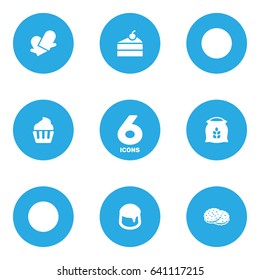Set Of 6 Stove Icons Set.Collection Of Custard, Potholders, Sweetmeat And Other Elements.