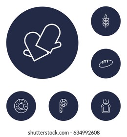 Set Of 6 Stove Outline Icons Set.Collection Of Wheat, Bread, Candy Cane Elements.