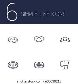 Set Of 6 Stove Outline Icons Set.Collection Of Pretzel, Apple Pie, Pancakes And Other Elements.