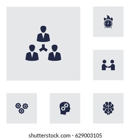 Set Of 6 Strategy Icons Set.Collection Of Meeting, Time In Fire, Intelligence And Other Elements.