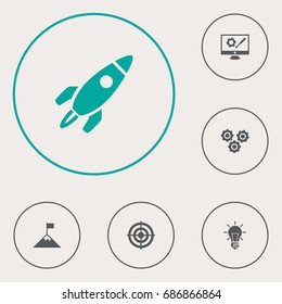 Set Of 6 Strategy Icons Set.Collection Of Repair Service, Achievement, Gear And Other Elements.