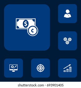 Set Of 6 Strategy Icons Set.Collection Of Money Growth, Repair Service, Gear And Other Elements.