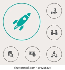 Set Of 6 Strategy Icons Set.Collection Of Sponsor, Meeting, Currency And Other Elements.