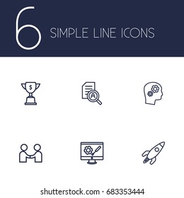 Set Of 6 Strategy Outline Icons Set.Collection Of Solution, Achievement, Startup And Other Elements.
