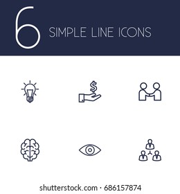 Set Of 6 Strategy Outline Icons Set.Collection Of Partnership, Brain, Teamwork And Other Elements.