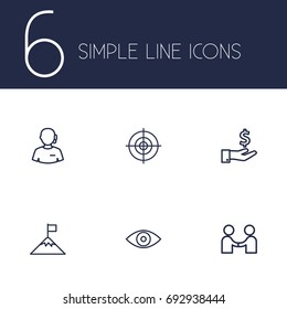 Set Of 6 Strategy Outline Icons Set.Collection Of Partnership, Support, Money Saving And Other Elements.