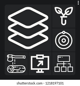 Set of 6 structure outline icons such as wood, biology, structure, layers, atom