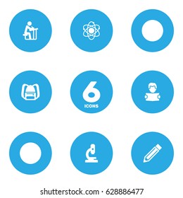 Set Of 6 Studies Icons Set.Collection Of Reading, Molecule, Drawing Tool And Other Elements.