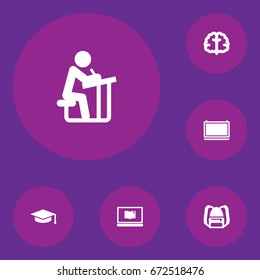 Set Of 6 Studies Icons Set.Collection Of Academic Hat, Notebook, Marrow And Other Elements.