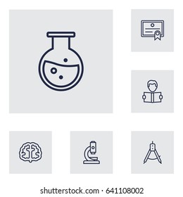 Set Of 6 Studies Outline Icons Set.Collection Of Brain, Test Tube, Compass And Other Elements.