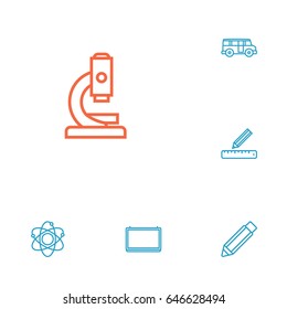 Set Of 6 Studies Outline Icons Set.Collection Of Microscope, School Board, Atom And Other Elements.