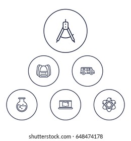 Set Of 6 Studies Outline Icons Set.Collection Of Bus, Laptop, Test Tube And Other Elements.