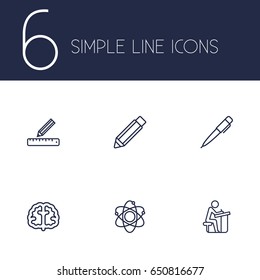 Set Of 6 Studies Outline Icons Set.Collection Of Pen, Pupil, Brain And Other Elements.