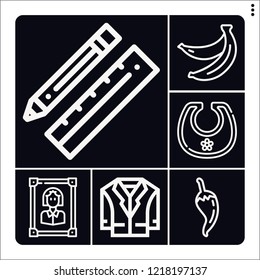 Set of 6 studio outline icons such as bananas, chili pepper, design, portrait, jacket
